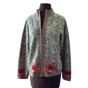 Vintage Pendleton Wool Embroidered Sage Green Women's Sweater‎ Jacket, Small